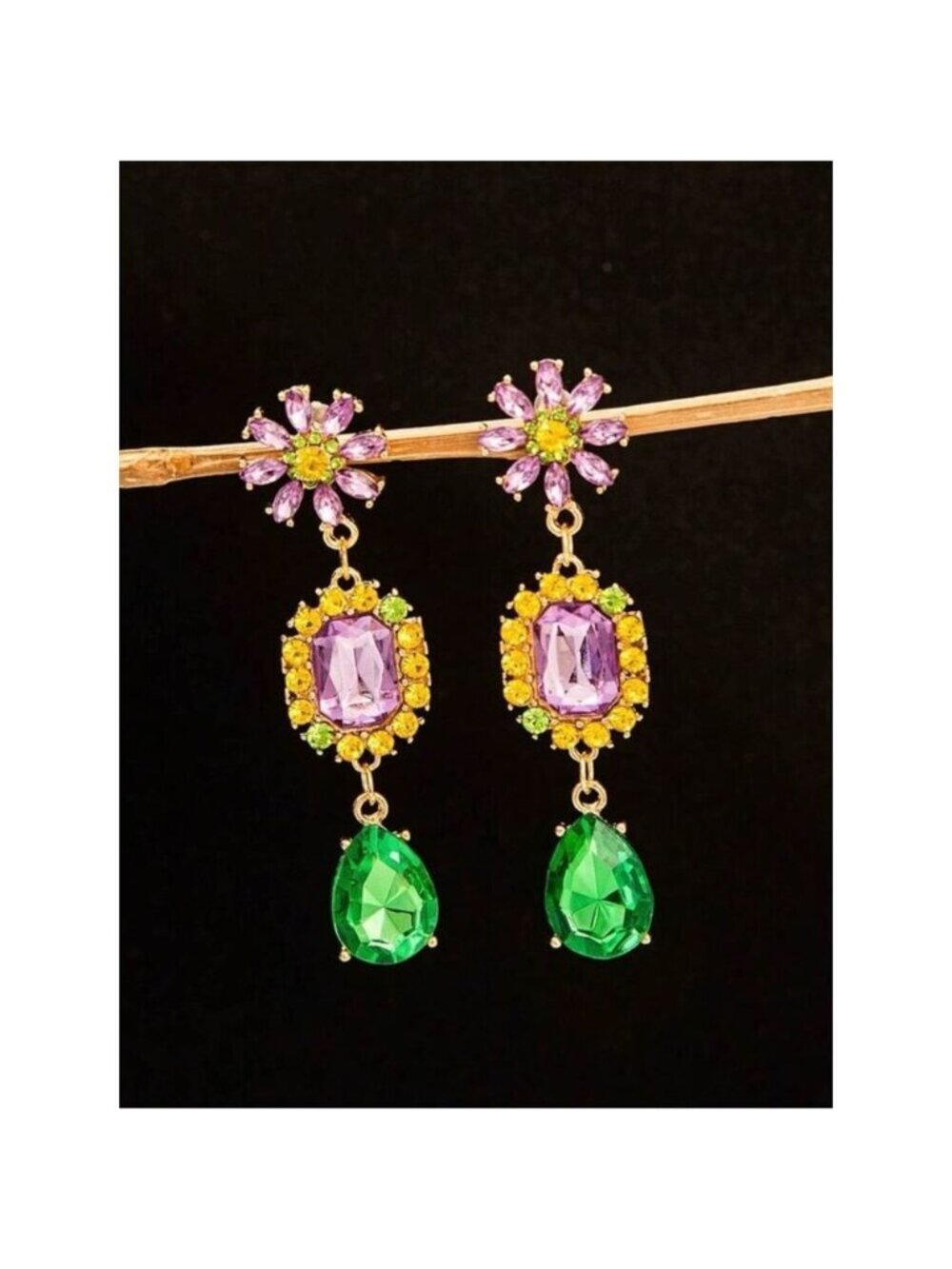 Purple flower drop earrings A1894